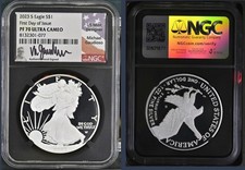 2023 S SILVER EAGLE PF70 FIRST DAY OF ISSUE MICHAEL GAUDIOSO SIGNED LABEL 