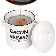 SOLIGT Ceramic Bacon Grease Container with Strainer - 600ml / 20oz Farmhouse ...