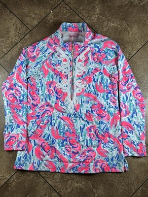 Lilly Pulitzer Skipper Tunic Popover Cosmic Coral Cracked Up UPF 50 Small