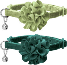 2 Pack Cat Collar Floral with Bell and Removable Flower Bowtie Breakaway Adjusta