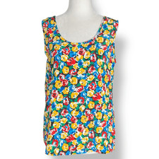Vintage 90s Floral Tank Top Made USA Bold Multicolor Scoop Neck Festival