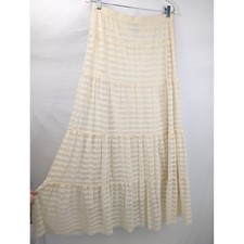 Boho Fairy Tiered Mesh Maxi Skirt Size M Cream Indie Festival Beach Western Y2K