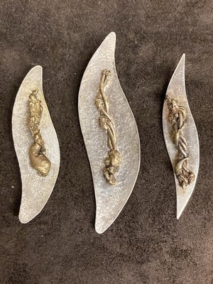 Handcrafted Sterling Silver & Brass Artisan Set   Pin & 2 Pendants, 44g