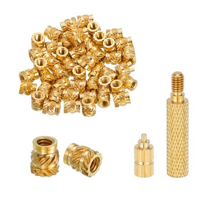 100 Pcs M2 x 4mm H x 3.5mm OD Threaded Inserts with Iron Tip Press Tool
