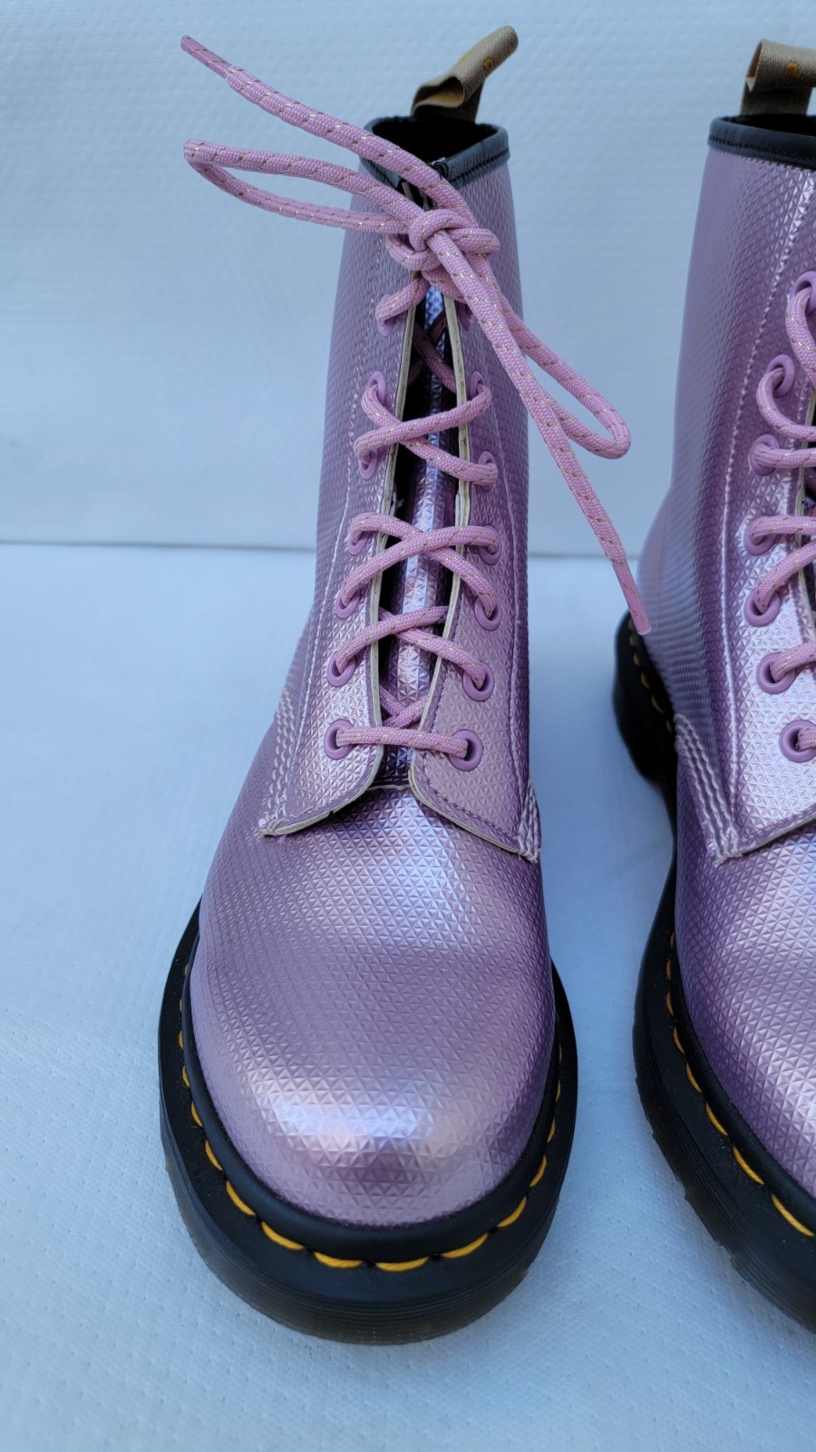 Dr Doc Martens Vegan 1460  Pink Metallic Combat Boots US Women’s Size 8L image 2