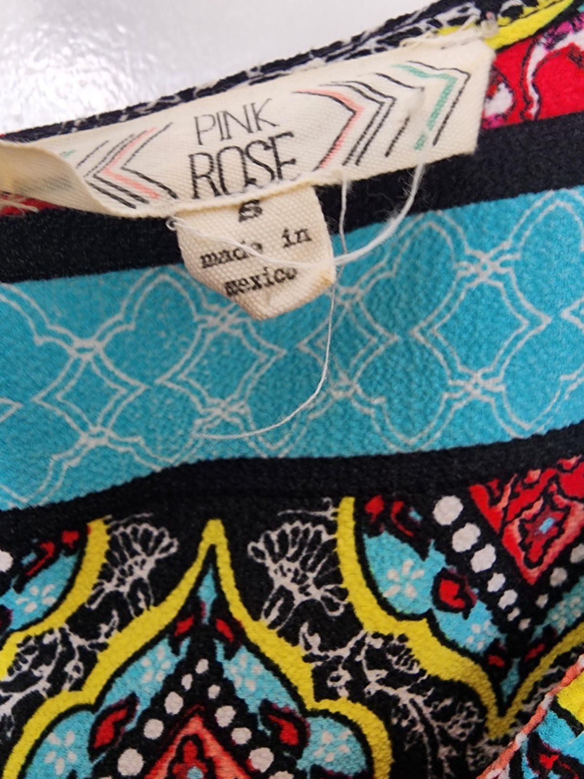 Pink Rose Multicolored Blouse Patterned Short Sle… - image 3