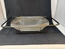 Over The Sink Oval Colander Kitchen Steel Strainer 22" Retractable Handle, EUC