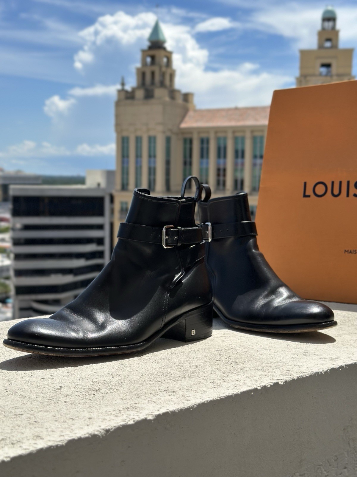 LOUIS VUITTON Black Leather Harness Ankle Boots Calfskin MENS SZ 40.5(7.5 US)