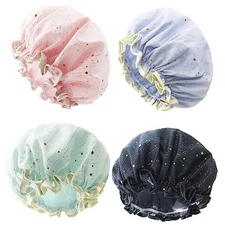 TCOTBE 4 Pieces Shower Caps for Women, Double layer shower cap, Elastic 