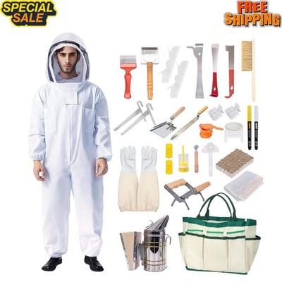 NEW 31PCS Beekeeping Tool Kit with Bee Suit Smoker Frame Grip Holder XXL