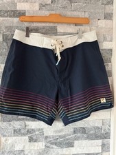 Men's MARINE LAYER Striped Board Shorts-Resort Beach Surf Swimwear-Blue-Size 34