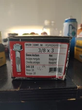 Midwest Fasteners Sleeve Anchors 3/8 x 3 Hexagon Galvanized Steel Pack of 50