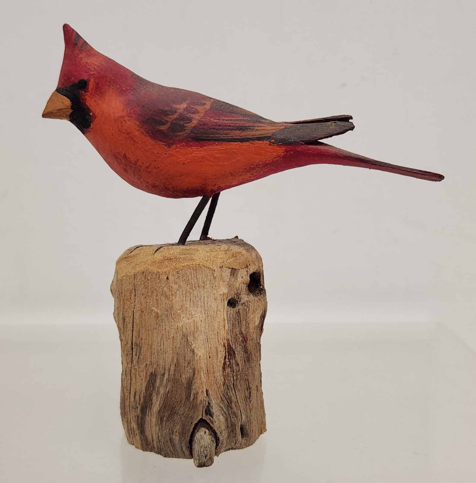 Peter Peltz Small Cardinal Carved Bird Folk Art Wood Decoy Cape Cod