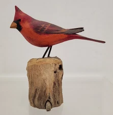 Peter Peltz Small Cardinal Carved Bird Folk Art Wood Decoy Cape Cod
