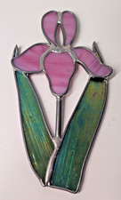 Vintage 8  Leaded Stained Glass Iris Flower Suncatcher Purple Pink