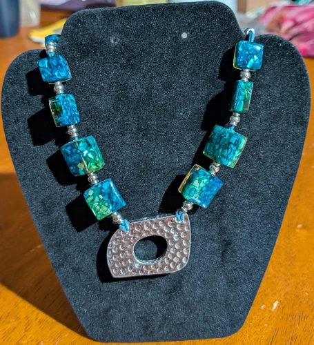 Vintage Chico’s Signed Acrylic Square Bead Necklace, 12", Costume Jewelry