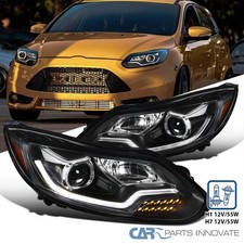 Black Fits 2012-2014 Ford Focus Projector Headlights Led Tube Head Lamps 12-14