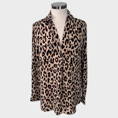 Ann Taylor Small Cheetah Print Button Front Long Sleeve Shirt 100% Polyester