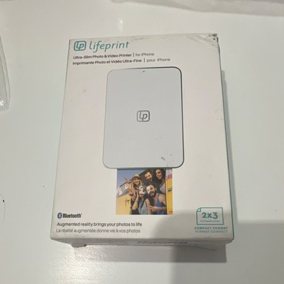 Lifeprint 2x3 Slim Printer White Bluetooth Zink Portable for iPhone