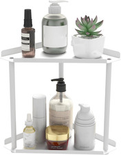 2-Tier Bathroom Counter Organizer Corner Shelf Vanity Makeup Skincare Storage Wh
