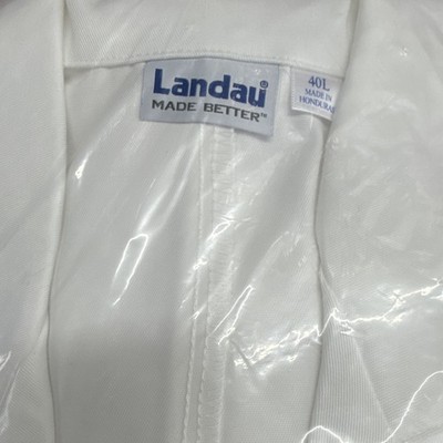 Landau Men's White Cotton Blend Button Front Long Sleeve Lab Coat 40L