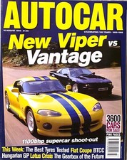 AUTOCAR MAGAZINE 16-AUG-95 - Aston Vantage, Fiat Coupe 16v, Chrysler Viper Venom