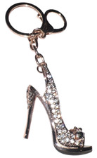 Clear Shoe High Heel Bling Rhinestones Gold-Tone Key Chain Fob Purse Charm New