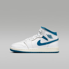 Air Jordan 1 Mid SE FN7432-141 Big Kids White Blue Grade School Shoes FL3678
