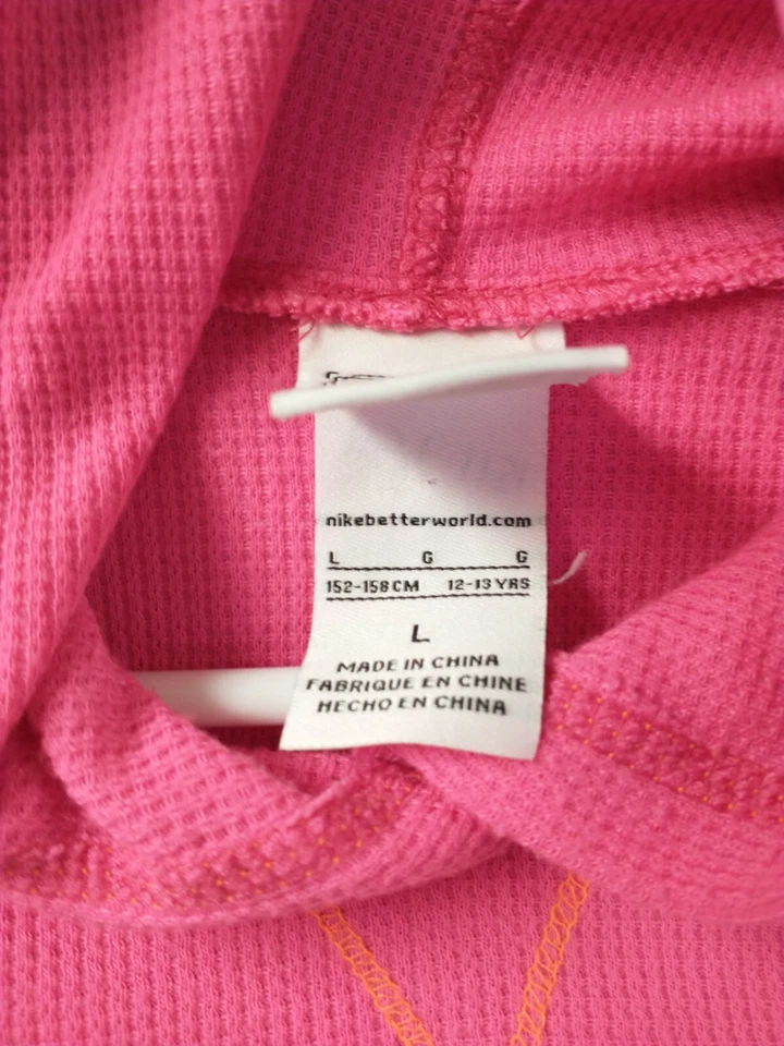 Youth L Nike Long Sleeve Shirt Pink Swoosh Hooded Pullover  - Image 3 of 4