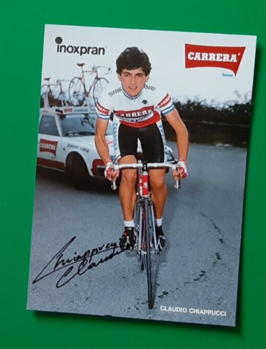 CYCLISME carte cycliste CLAUDIO CHIAPPUCCI équipe CARRERA INOXPRAN 1985 Signée - Photo 1/2