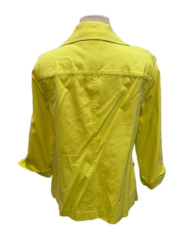 Attyre New York Zip Front Stretch Jacket chartreuse Neon 3/4 Sleeves Coat M - Picture 3 of 5