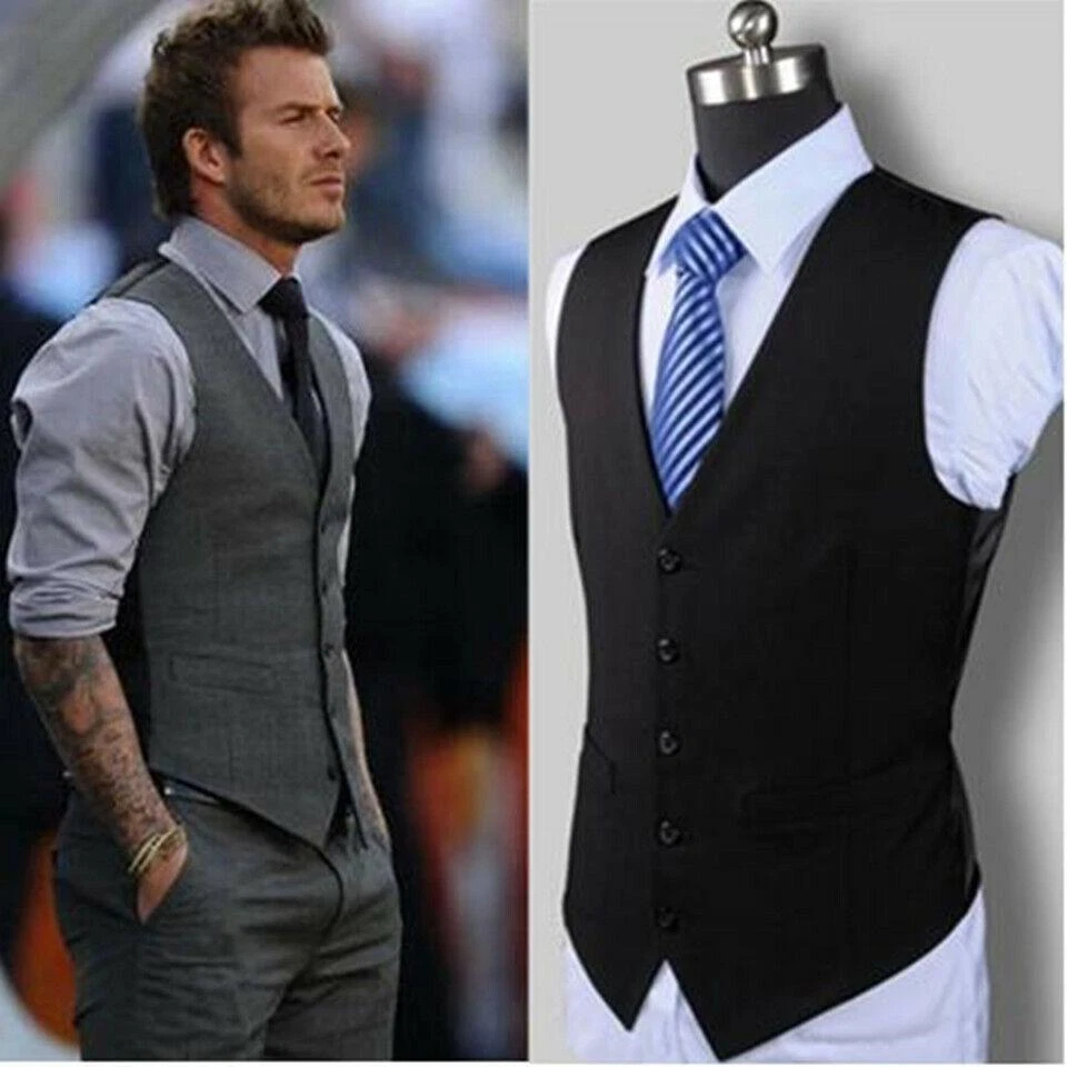 Chaleco De Traje Ajustado Para Hombre De Informal Negro Y Gris | eBay