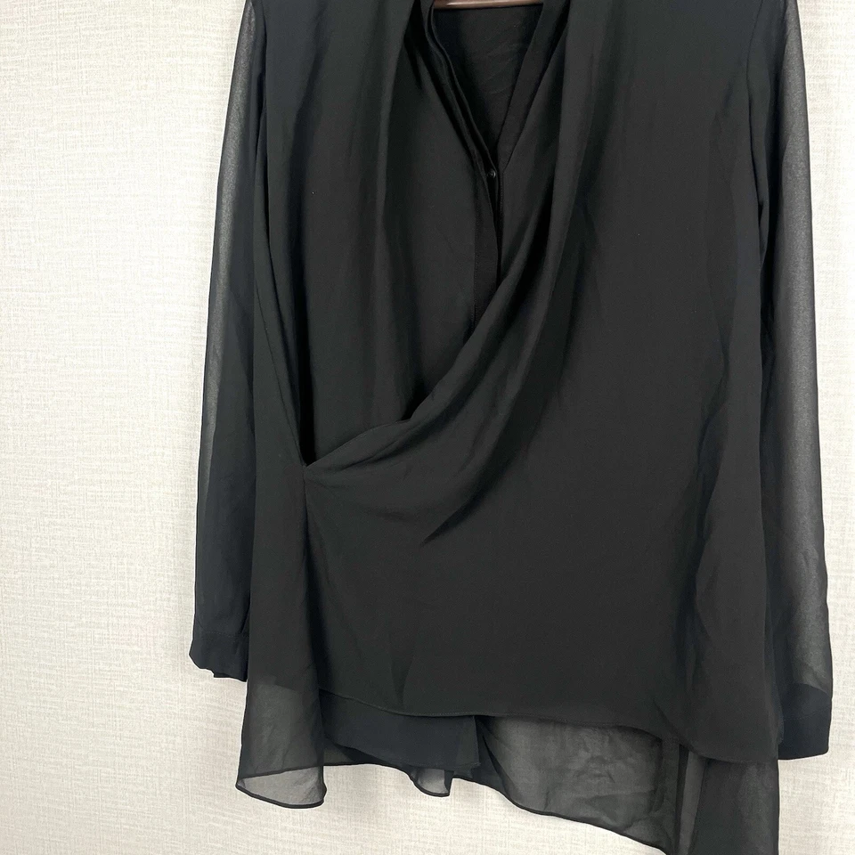 Blusa Top ALL SAINTS Negra Drapeada Asimétrica Manga Larga Nova Clásica Pequeña Foto 4 de 4