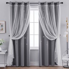 Anytime 2 Panels Star Blackout Curtains for Girls Kids Baby Bedroom Window Cu...