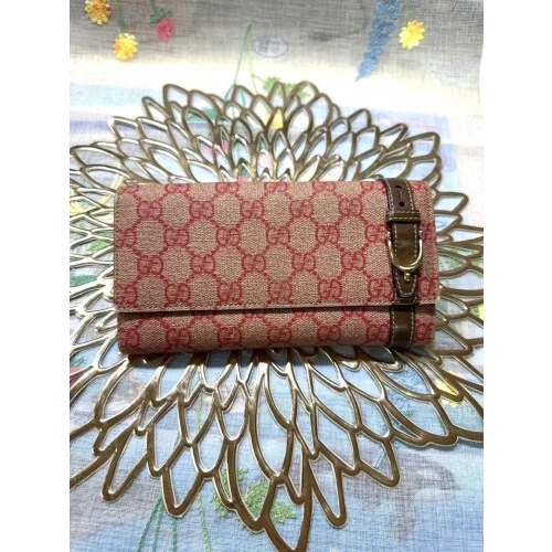 Portefeuille long double pli cuir GUCCI Horsebit GG Supreme rouge 3003
