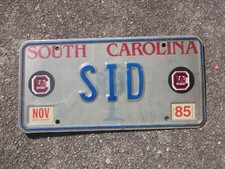 1985 South Carolina SID Vanity License Plate