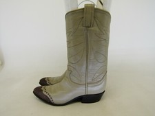 TONY LAMA Womens Size 4 B Beige Leather Cap Toe Lizard Gold Label Cowboy Boots