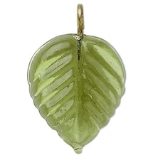 Drop, 12 Olive Green Pressed Glass 19x16mm Leaves Leaf Charms with Brass Loops