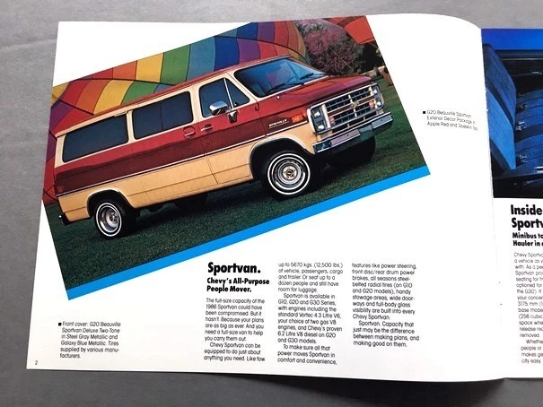 1986 Chevrolet Chevy Van and Sportvan Canada Car Sales Brochure Catalog  G10 G20 Foto 2 de 4