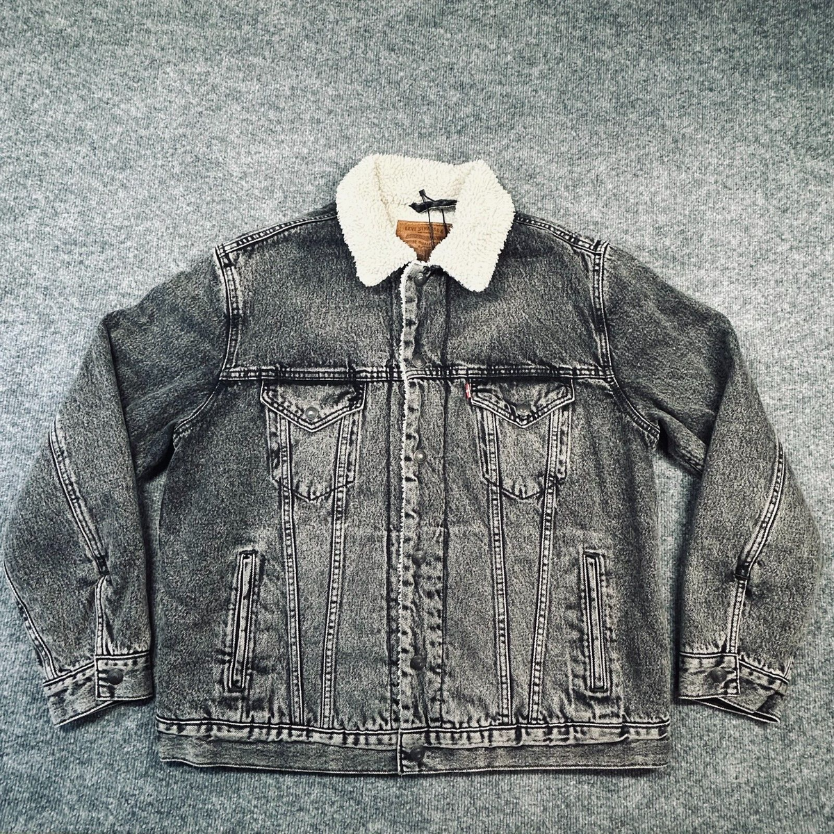 Vintage Fit Levis Denim Jacket Mens M Black Jean Acid Wash Sherpa Lined Snap