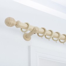 Ribbed Wooden Curtain Pole 35mm Set Wood Curtain Rail Includes Rings & Fittings