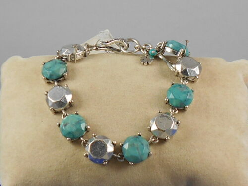 Lucky Brand Worn Silvertone Turquoise Stone Wishbone Charm Flex Bracelet