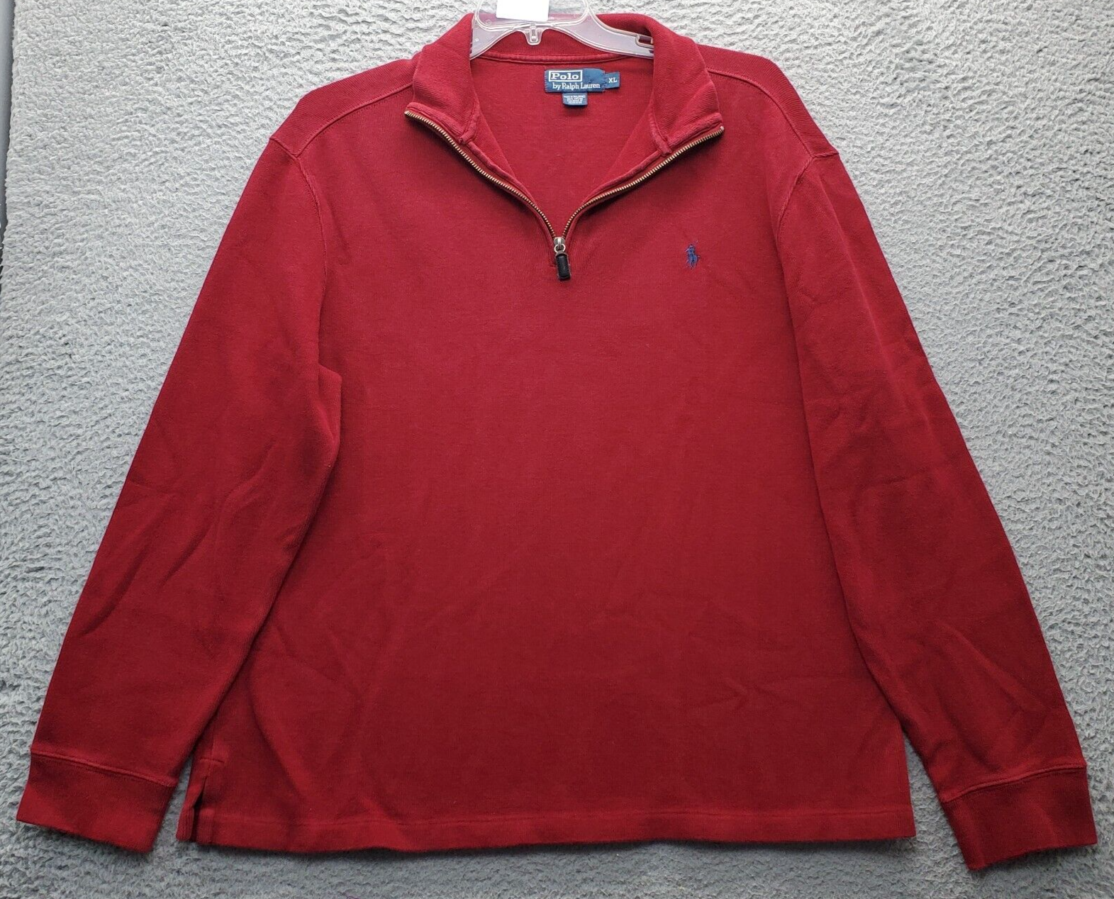 Polo by Ralph Lauren Sweatshirt Mens XL Dark Red Cotton Slit 1 4 Zip Pony Logo