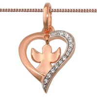 Rosè Gold 333 Kinder Zirkonia Herz Schutz Engel AnhäNger Mit Kette Silber 925