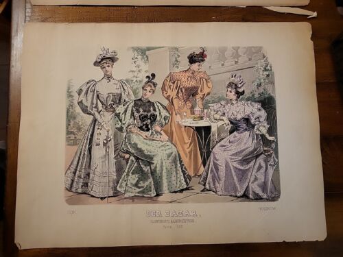 Der Bazar Womens Illustrated Fasion Magazine Plate April 1895 Victorian Era - Afbeelding 1 van 3