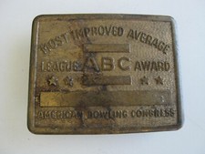 Vintage Brass American Bowling Congress Most Improved Average Belt Buckle BIS