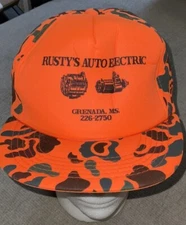 Rusty’s Auto Electric Hunting Cap Trucker SnapBack Orange Grenada MS Hat See Pic