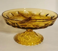 Amber Pedestal 3-Section Serving Dish Thumbprint Pattern