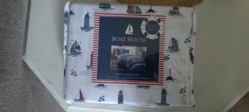 NEW Boat House for Kids Sail Boats Twin Sheet Set (G6) - Afbeelding 1 van 2