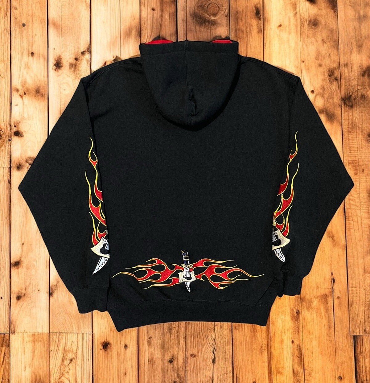 Vintage Y2K Sapphire Lounge Tribal Flames Jnco Style Hoodie Embroidered Size L